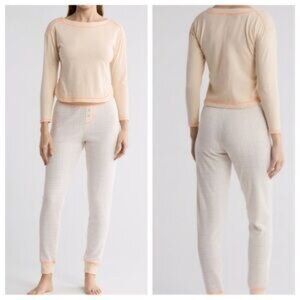 NEW FREE PEOPLE 2pc Chill Evening Pajamas Set in Ivory Combo or women 1125 3s2